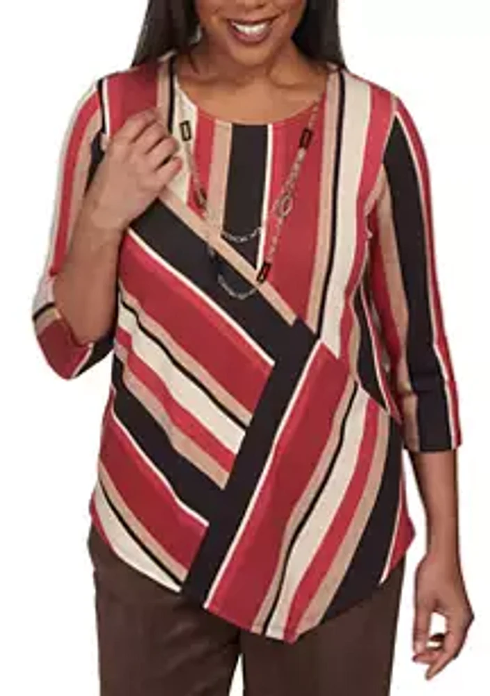 Alfred Dunner Petite Spliced Stripe Asymmetric Hem Top