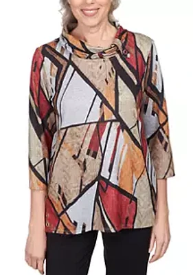 Alfred Dunner Petite Abstract Cowl Neck Top
