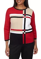 Alfred Dunner Petite Color Block Plaid Sweater
