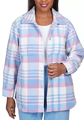 Alfred Dunner Women's Swiss Chalet Pastel Plaid Collared Shirt Jacket