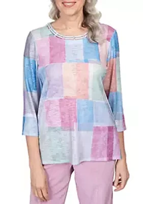 Alfred Dunner Women's Swiss Chalet Color Block Double Strap Top