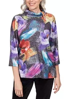 Alfred Dunner Women's Drama Queen Brushstroke Floral Cowl Neck Top