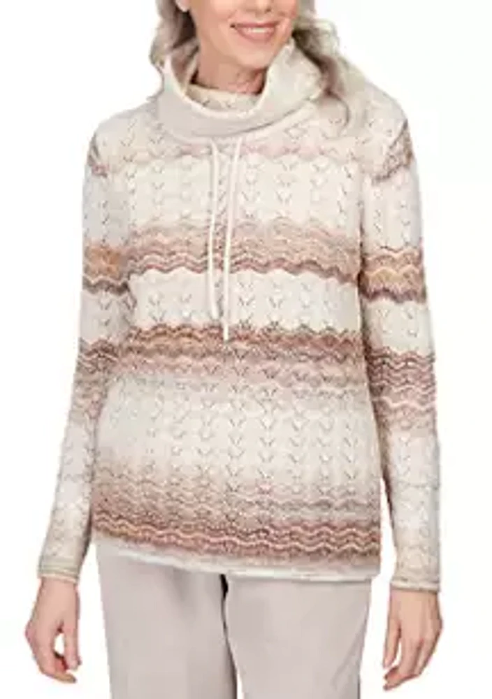 Alfred Dunner Women's St.Moritz Textured Shimmer Stripe Cowl Neck Sweatshirt