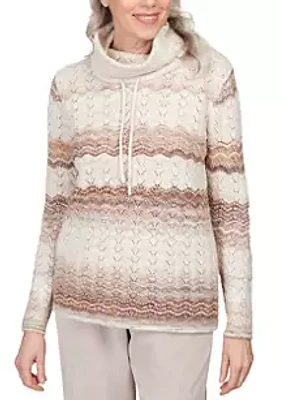 Alfred Dunner Women's St.Moritz Textured Shimmer Stripe Cowl Neck Sweatshirt