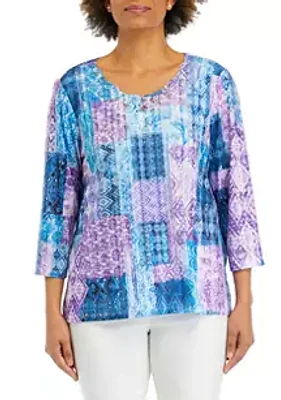 Alfred Dunner Women's Patchwork Printed Top