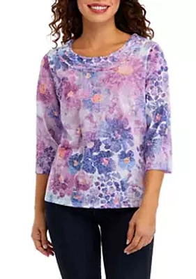Alfred Dunner Petite Watercolor Knit Top