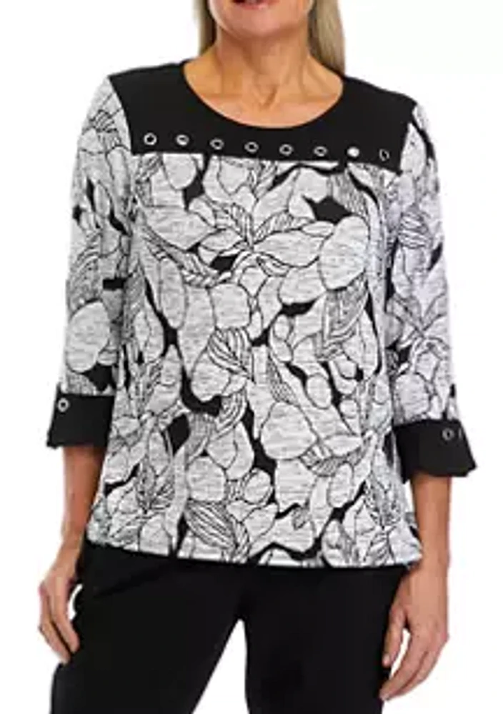 Alfred Dunner Women's Floral Printed Jacquard Top