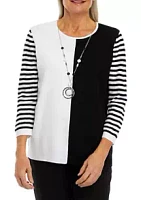 Alfred Dunner Women's Color Blocked Sweater with Striped Sleeves