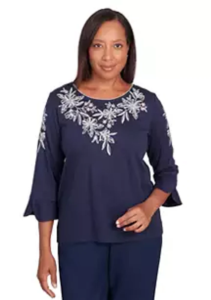 Alfred Dunner Women's A Fresh Start Embroidered Flowers Top