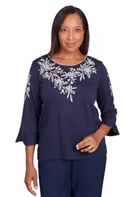 Alfred Dunner Women's A Fresh Start Embroidered Flowers Top