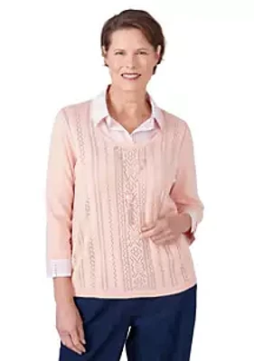 Alfred Dunner Women's A Fresh Start Sweater with Stripe Woven Trim