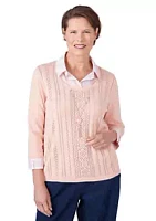 Alfred Dunner Women's A Fresh Start Sweater with Stripe Woven Trim