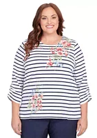 Alfred Dunner Plus Striped Floral Shirt