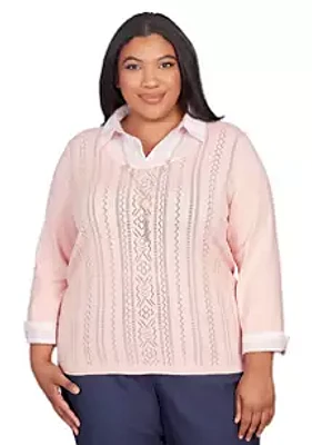 Alfred Dunner Plus A Fresh Start Sweater with Stripe Woven Trim
