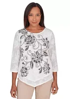 Alfred Dunner Women's Neutral Territory Scroll Floral Jacquard Top