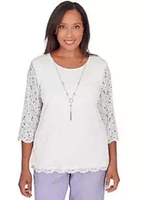 Alfred Dunner Women's Isn't It Romantic Tulip Hem Lace with Necklace