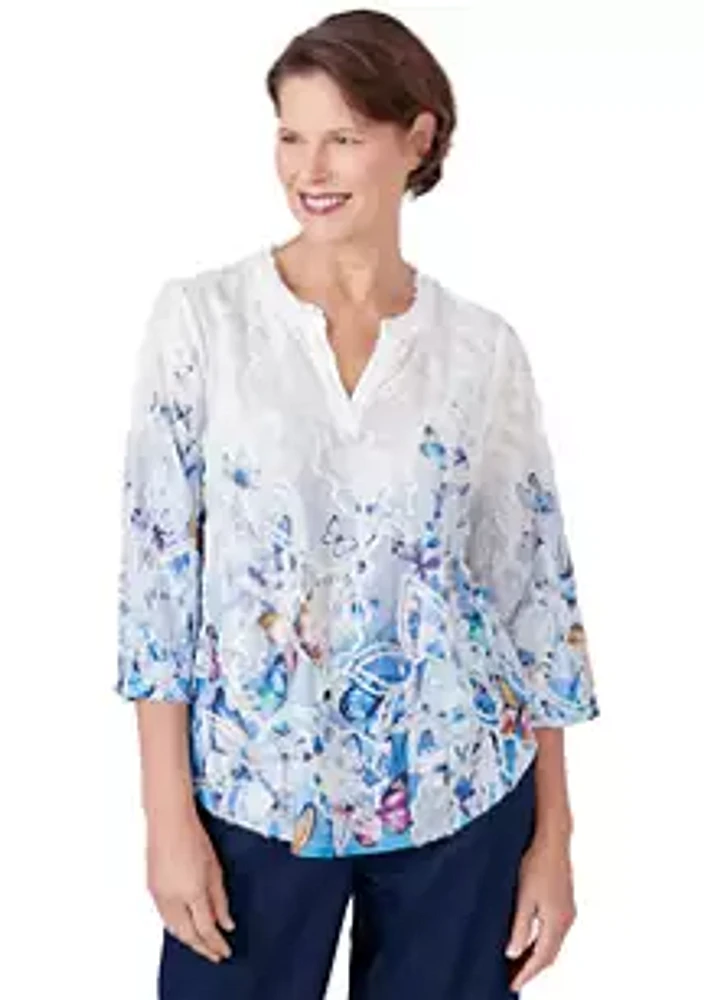 Alfred Dunner Women's Full Bloom Butterfly Border Jacquard Top