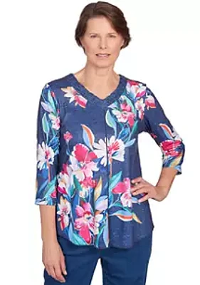 Alfred Dunner Women's Full Bloom Placed Floral Top