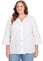 Alfred Dunner Plus Full Bloom Butterfly Eyelet Shirt