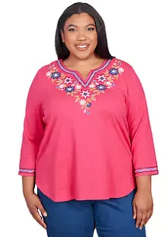 Alfred Dunner Plus Full Bloom Yoke Floral Top