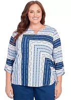 Alfred Dunner Plus Full Bloom Spliced Texture Stripe Top