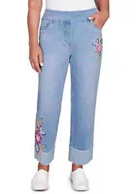 Alfred Dunner Petite Full Bloom Butterfly Embroidered Capri Pants