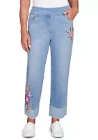 Alfred Dunner Petite Full Bloom Butterfly Embroidered Capri Pants