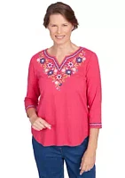 Alfred Dunner Petite Full Bloom Yoke Floral Printed Top