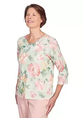 Alfred Dunner Women's English Garden Watercolor Floral Top