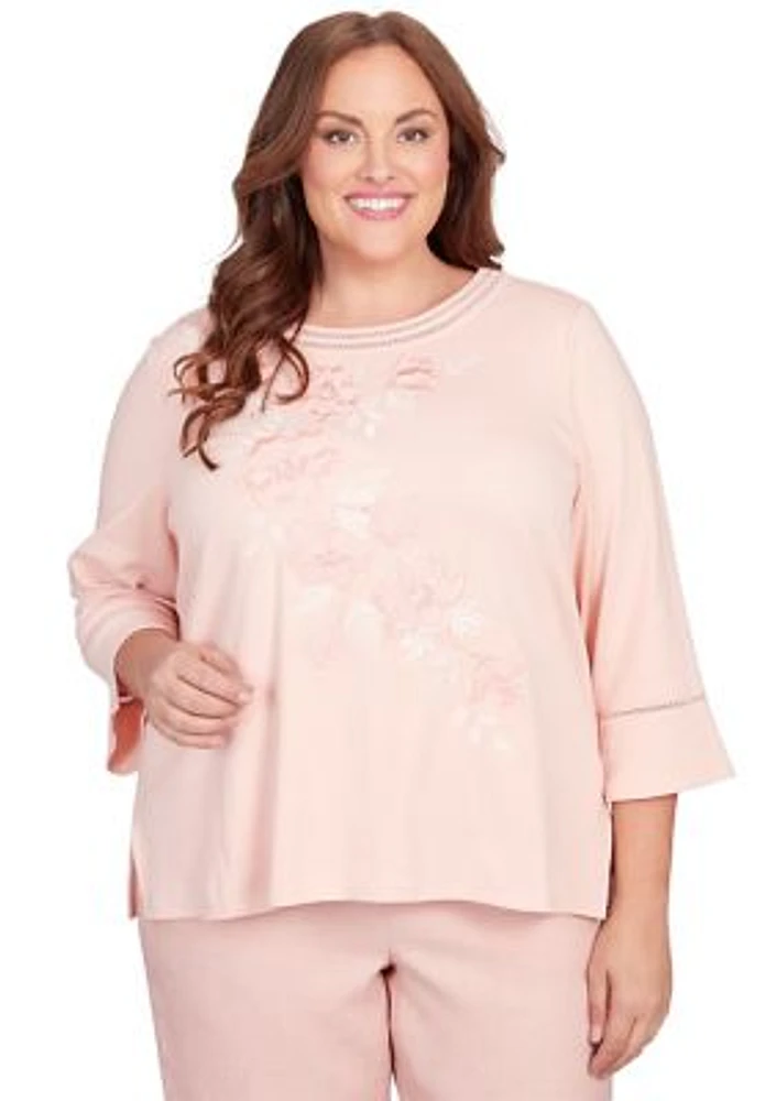 Plus English Garden Asymmetric Floral Embroidered Top