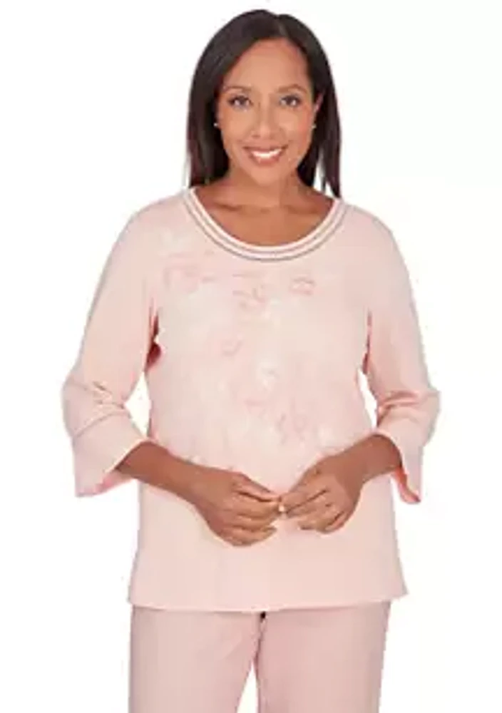 Alfred Dunner Petite English Garden Asymmetric Floral Embroidery Top