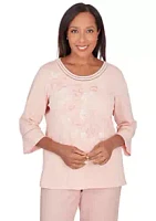 Alfred Dunner Petite English Garden Asymmetric Floral Embroidery Top