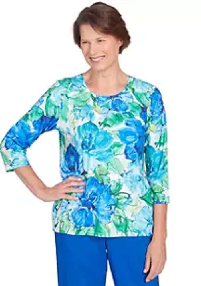 Alfred Dunner Women's Tradewinds Watercolor Floral Printed Top