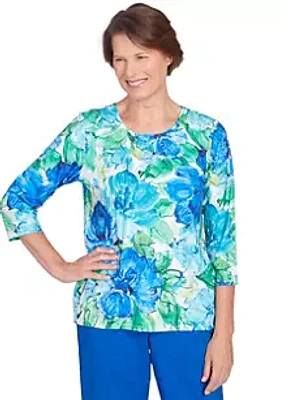 Alfred Dunner Women's Tradewinds Watercolor Floral Printed Top