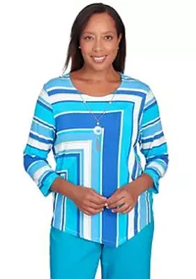 Alfred Dunner Women's Tradewinds Spliced Stripe Top