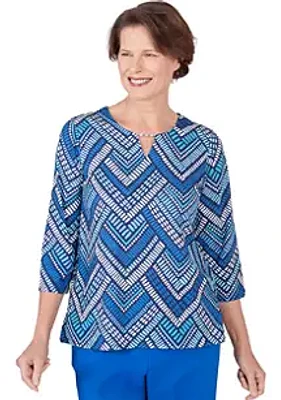Alfred Dunner Women's Tradewinds Geometric Tile Printed Top
