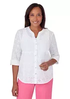 Alfred Dunner Women's Paradise Island Patch Eyelet Top