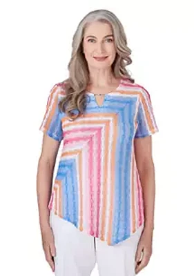 Alfred Dunner Women's Paradise Island Texture Spliced Stripe Top