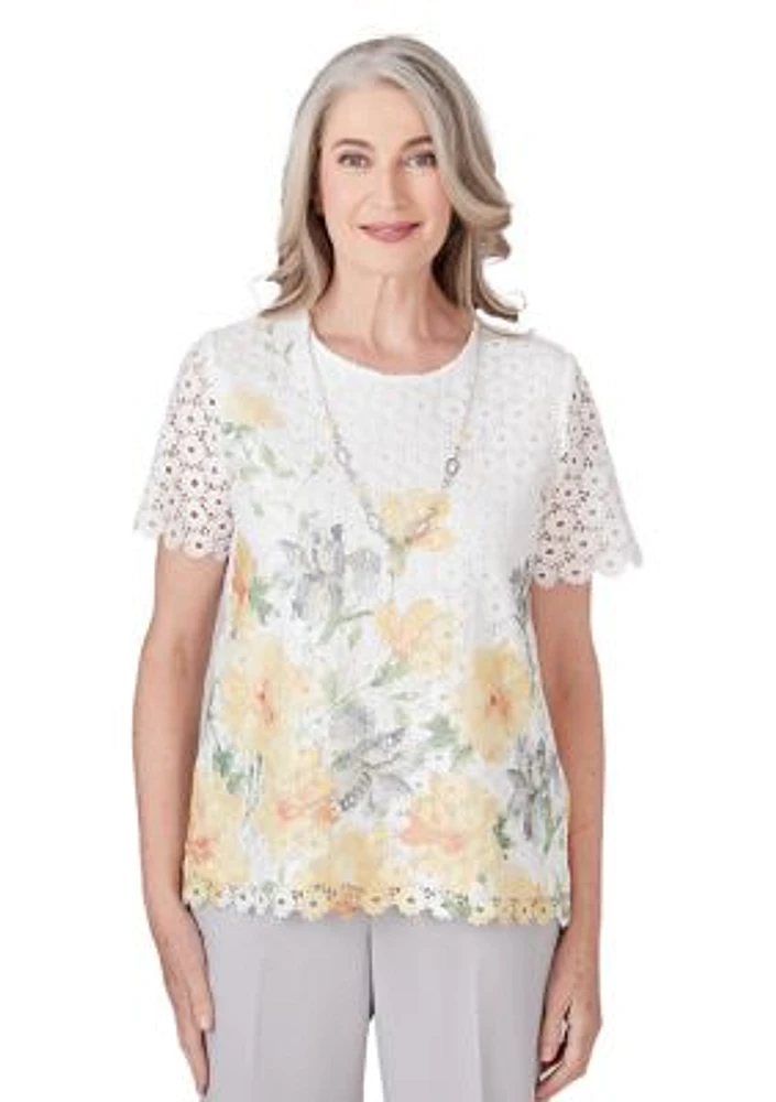 Women's Charleston Floral Border Lace Top