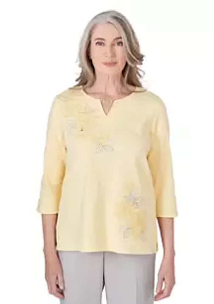 Alfred Dunner Women's Charleston Embroidered Flowers Top