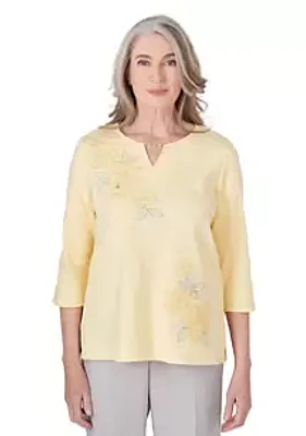 Alfred Dunner Women's Charleston Embroidered Flowers Top