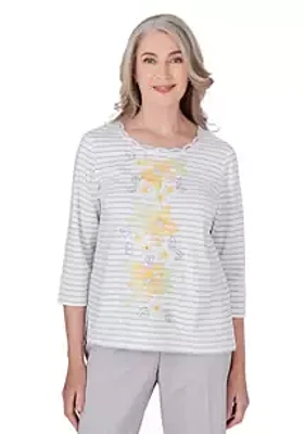 Alfred Dunner Women's Charleston Center Embroidery Stripe Top