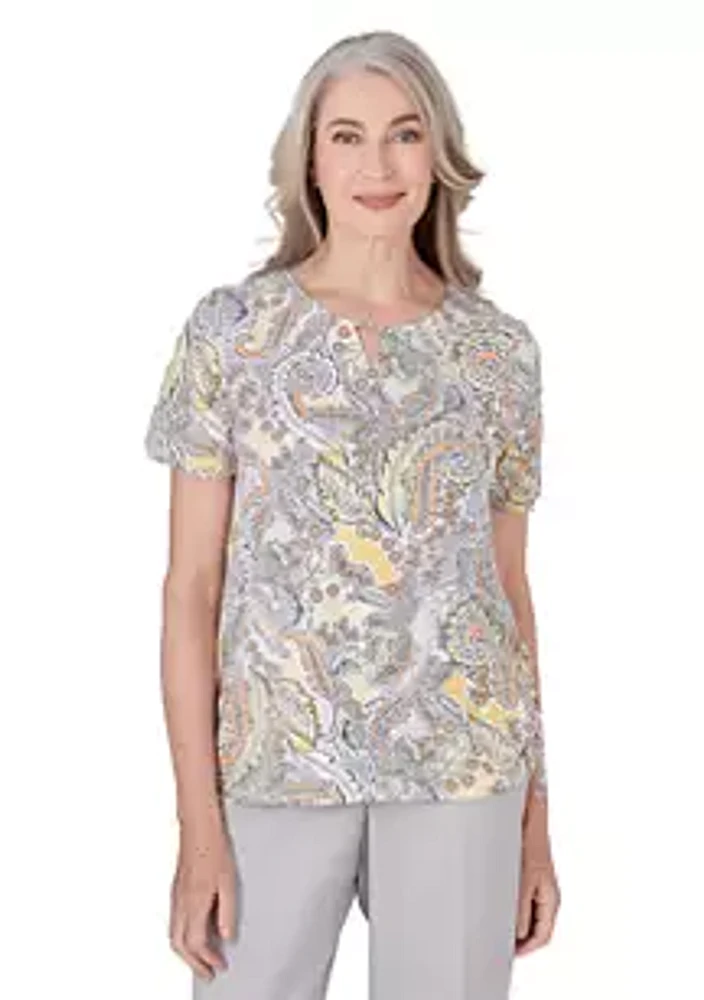 Alfred Dunner Women's Charleston Paisley Top