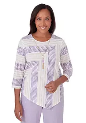 Alfred Dunner Women's Garden Party Spliced Stripe Texture Top