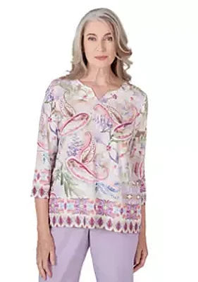 Alfred Dunner Women's Garden Party Paisley Floral Border Top