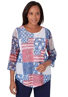 Petite All American Flag Patchwork Mesh Top