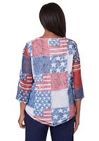 Petite All American Flag Patchwork Mesh Top