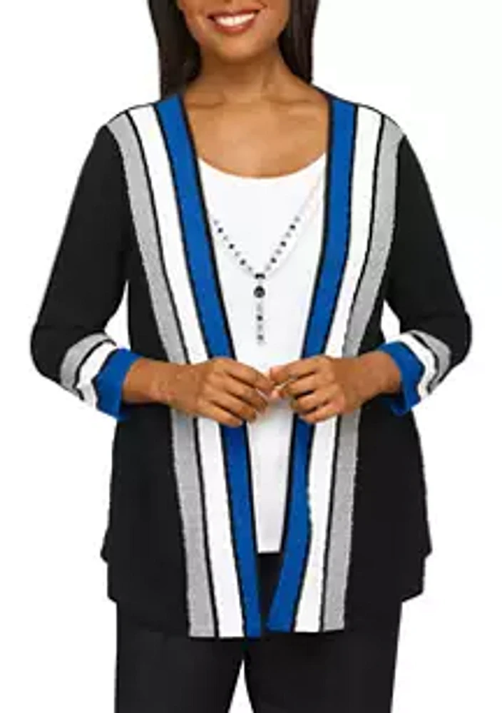 Alfred Dunner Women's Cascade Stripe 2Fer Sweater