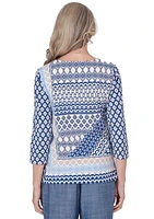 Women's Blue Bayou Geometric Top