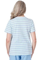 Women's Hyannisport Multi Stripe Medallion Center Embroidery Top